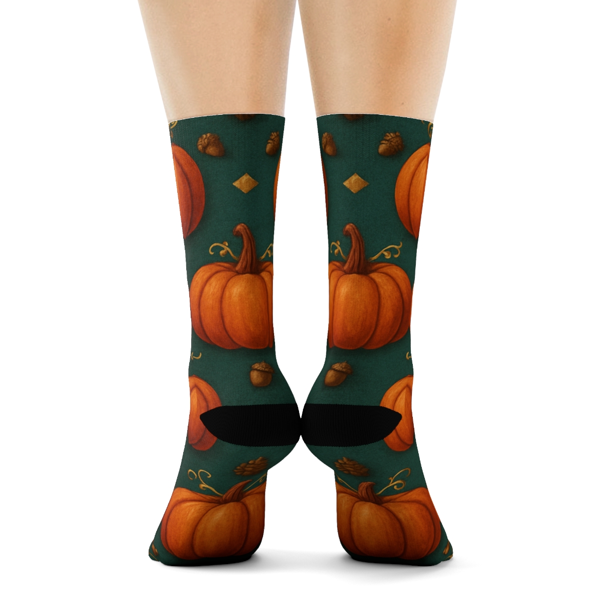 Pumpkin Patch Mirror Tiles On Deep Teal Background stylish athletic crew socks