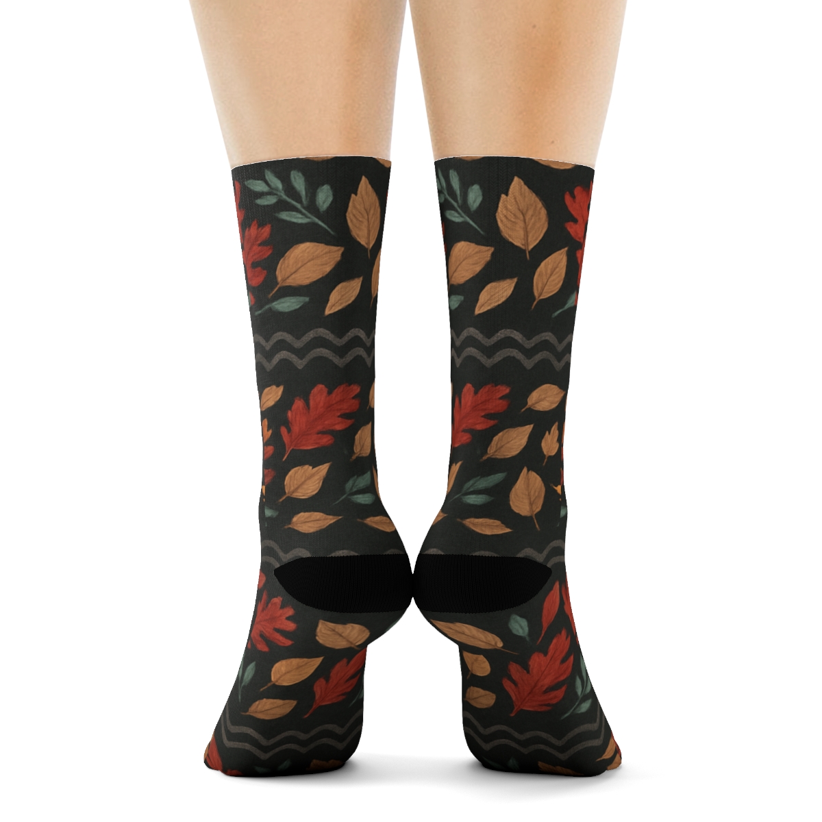 Watercolor Leaf Banded Weave On Charcoal Background premium sports crew socks