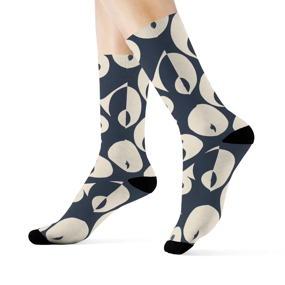 Indigo Cream Teardrop Checker Flow Repeat designer printed crew socksIndigo Cream Teardrop Checker Flow Repeat Crew Socks - Image 3