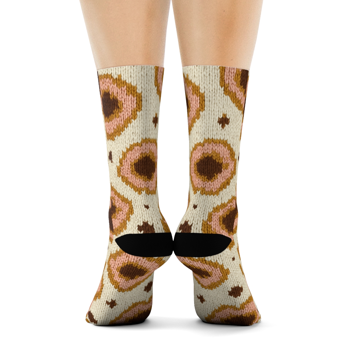 Blush Gold Rosette Knit Illusion On Ivory custom crew socks