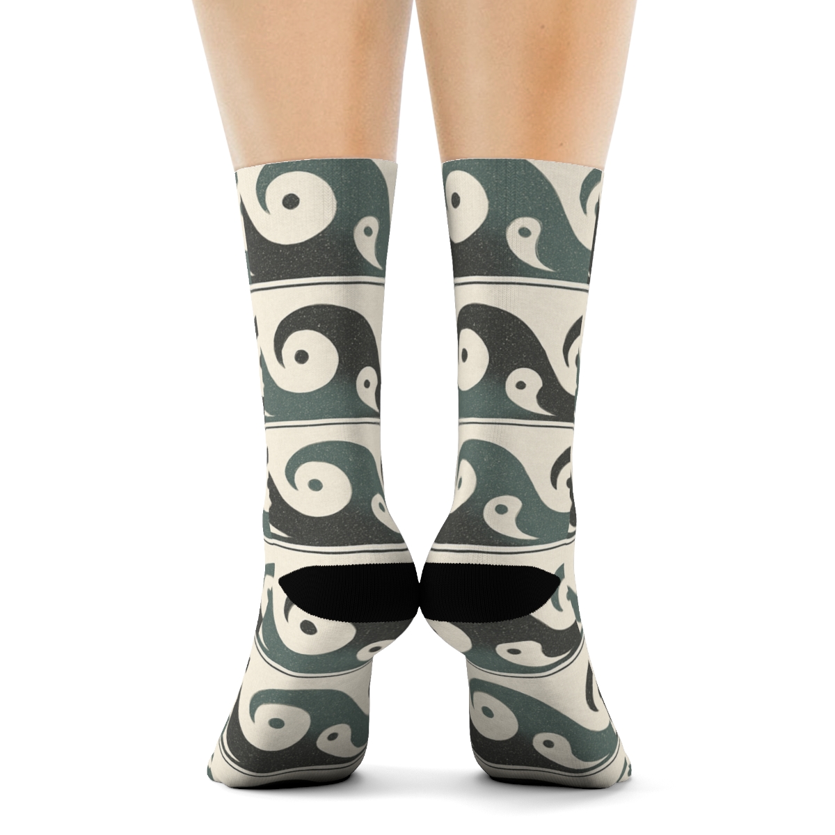 Wave Yin Yang Band On Soft Ivory personalized crew socks