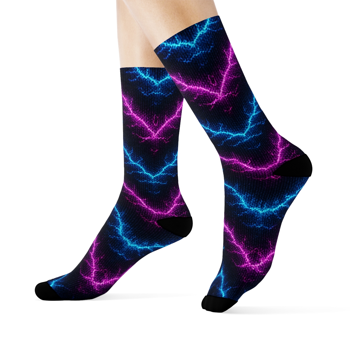 Neon Fractal Bolt Chevron Knit Illusion trendy patterned crew socksNeon Fractal Bolt Chevron Knit Illusion Crew Socks - Image 3