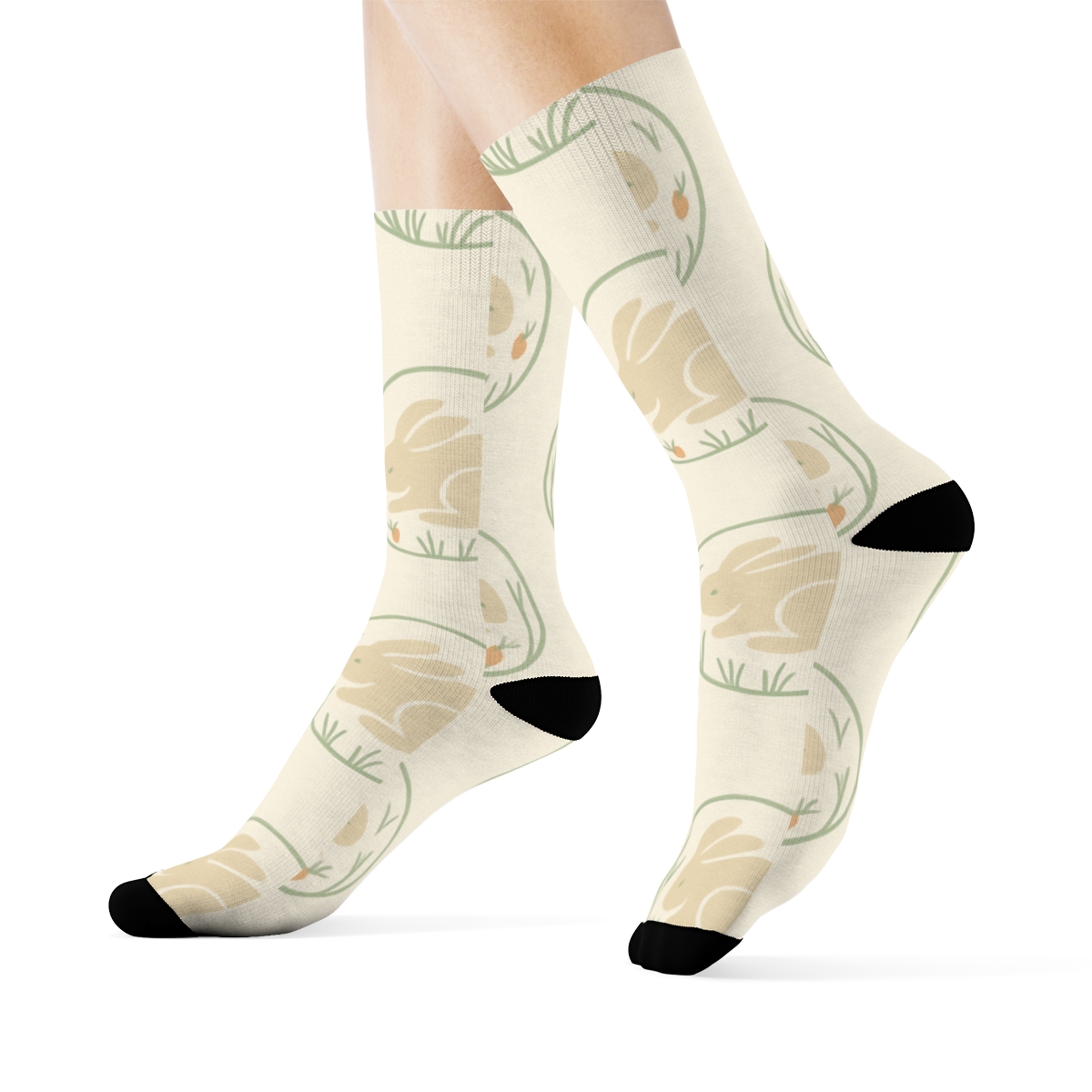 Lunar Burrow Pattern With Rabbit Echoes stylish athletic crew socks