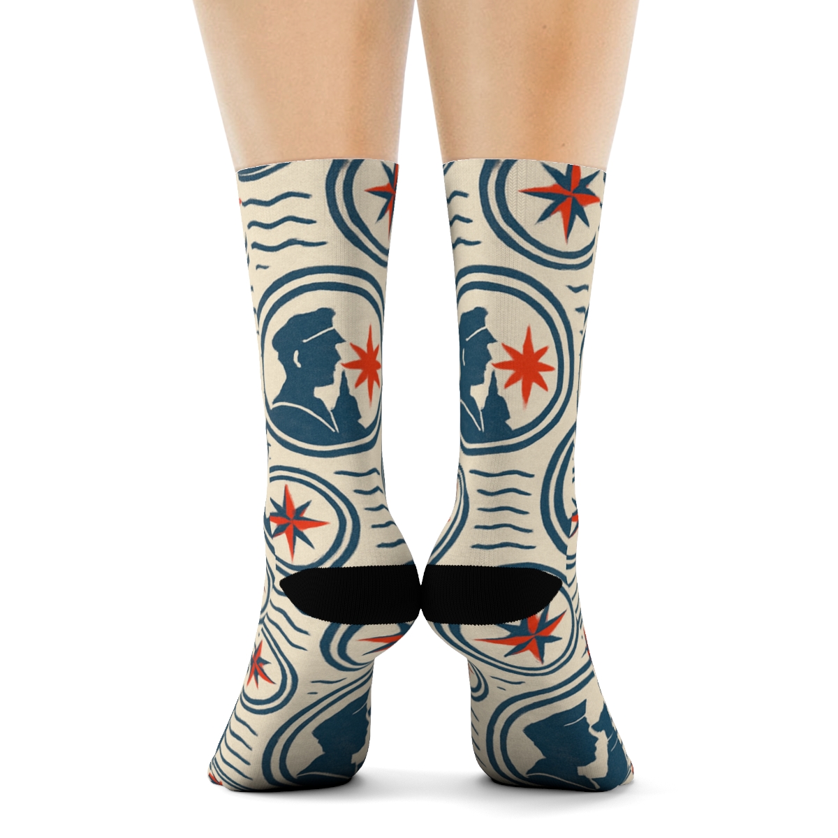 Compass Medallions With Sailor Silhouettes premium sports crew socks