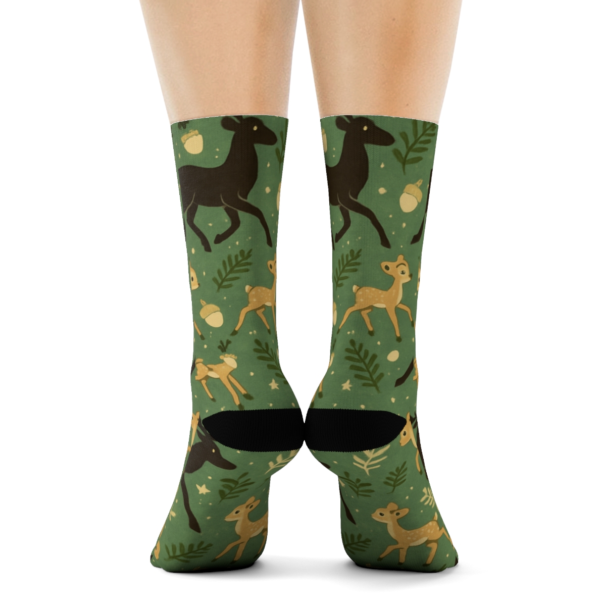 Starlit Meadow Mosaic With Deer Silhouettes comfortable cotton crew socks