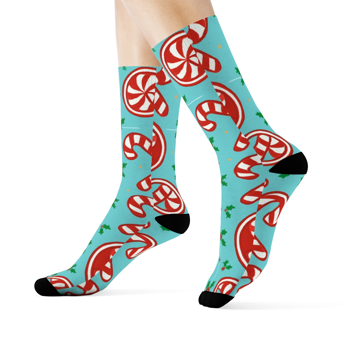 Peppermint Medallions With Candy Canes In Mirror Grid stylish athletic crew socks
