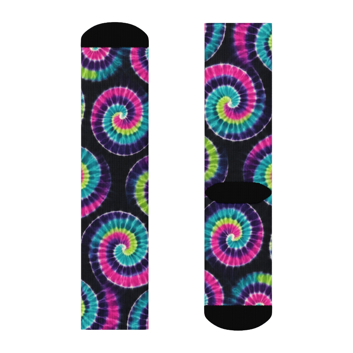 Neon Spiral Whorl Tile Matrix On Black Background soft everyday crew socks