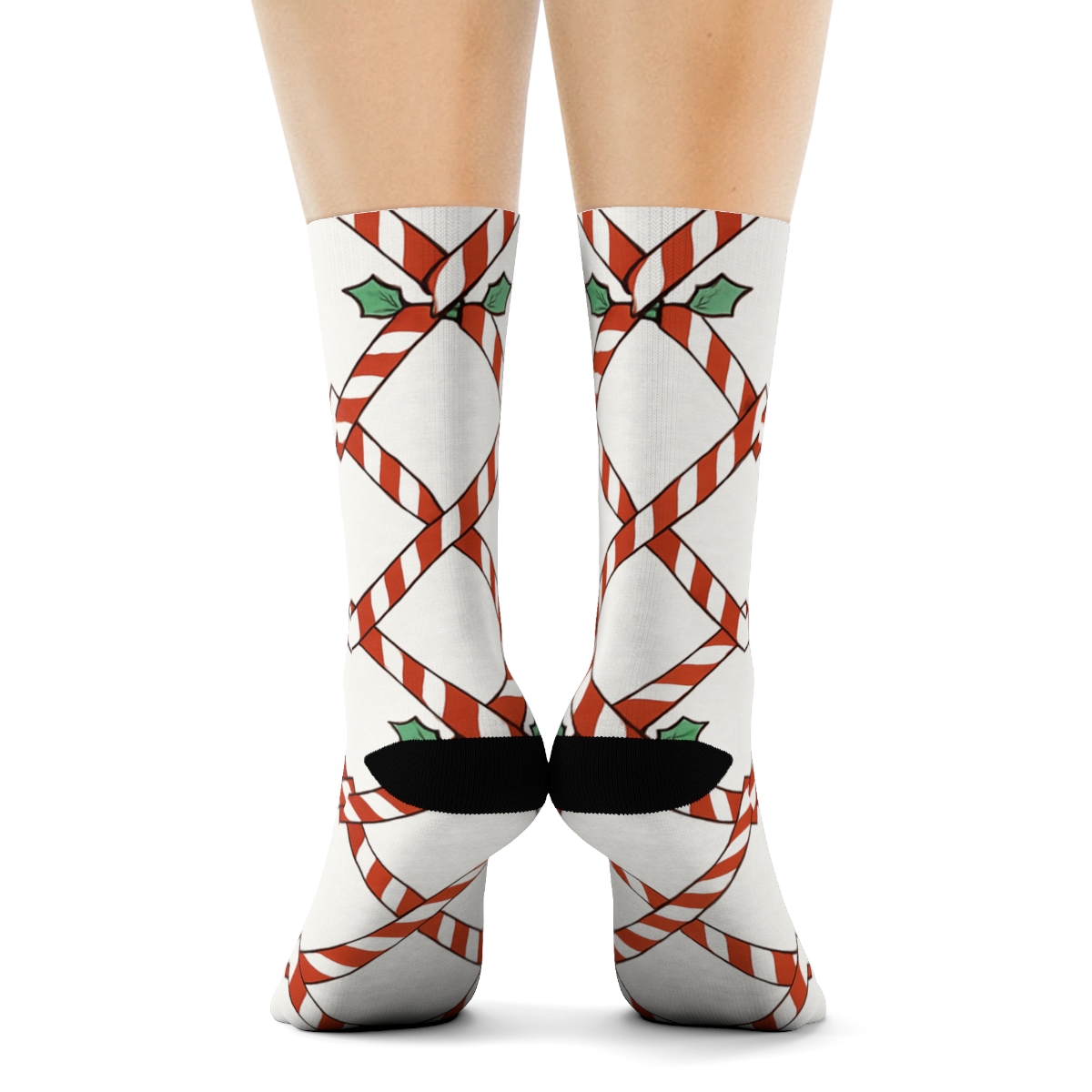 Candy Cane Holiday Spiral Lattice unique graphic crew socks