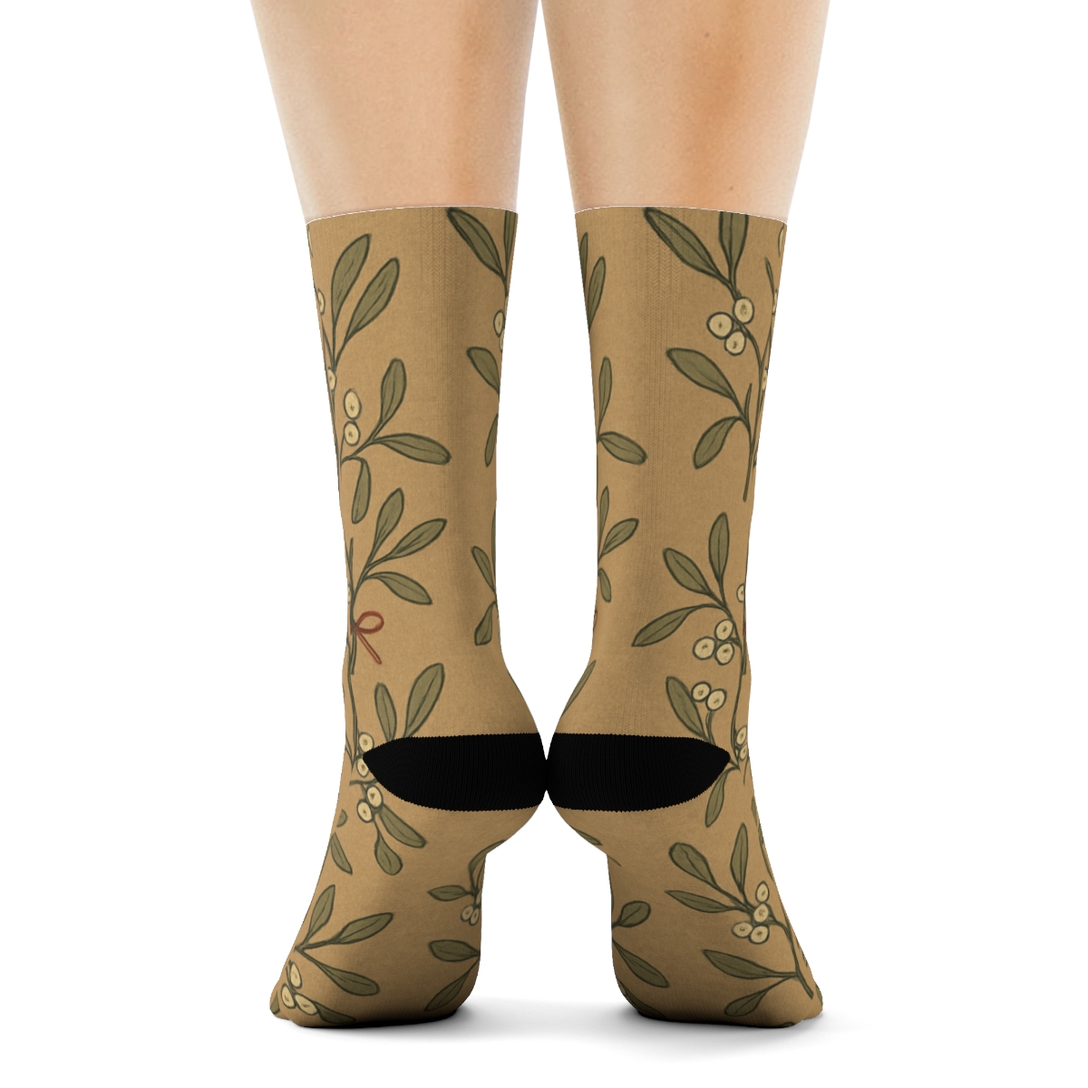 Vintage Poster Repeat With Mistletoe Sprigs personalized crew socks
