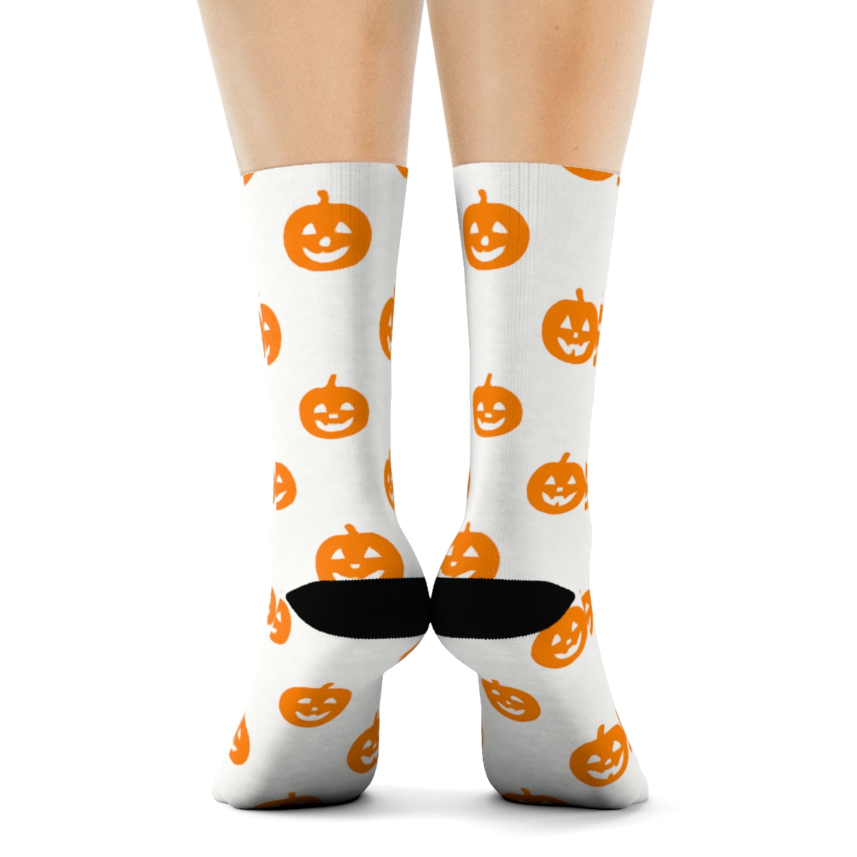 Carved Pumpkin Face Micro Dots On White Background unique graphic crew socks