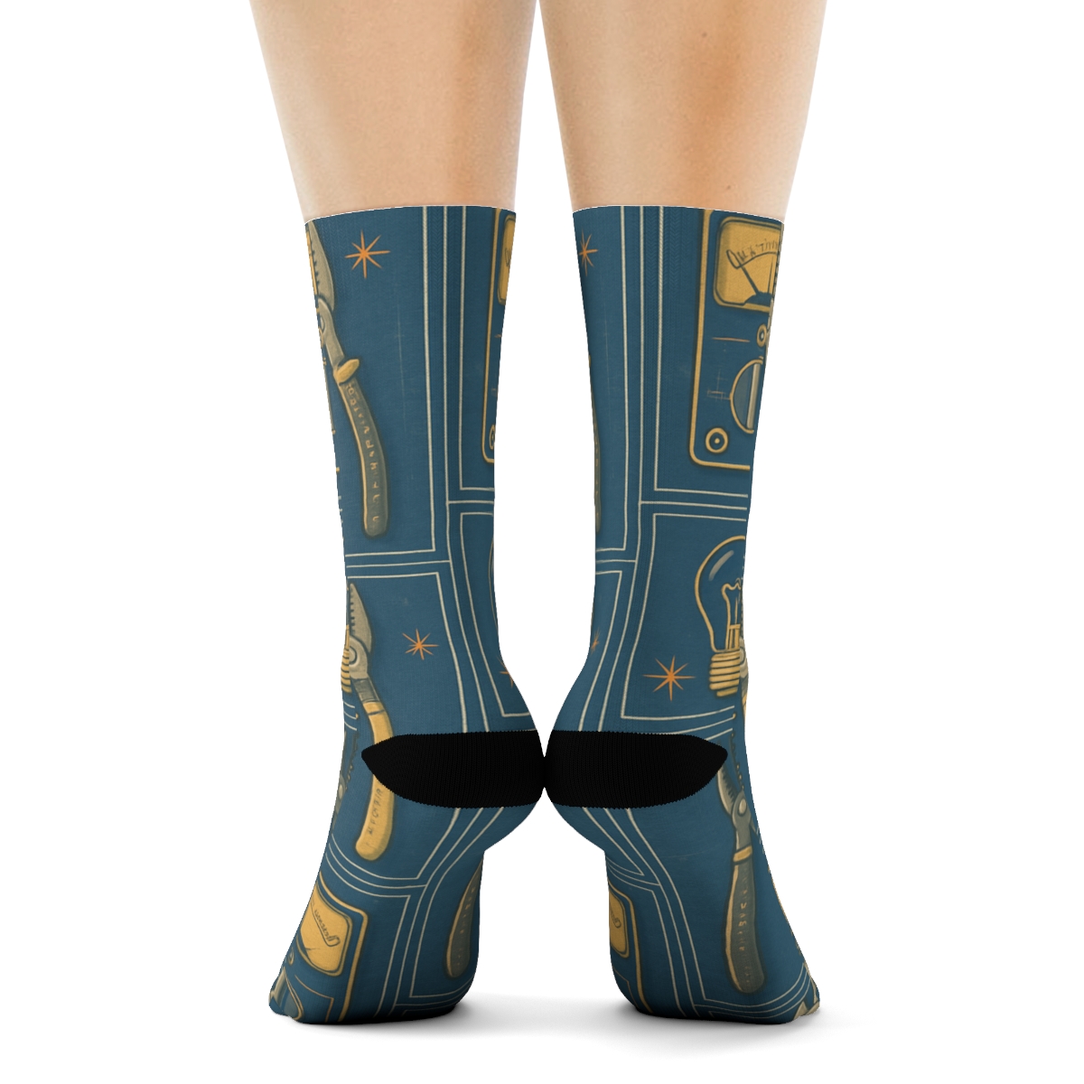 Circuit Blue Poster Tiles With Electrician Tools premium sports crew socks
