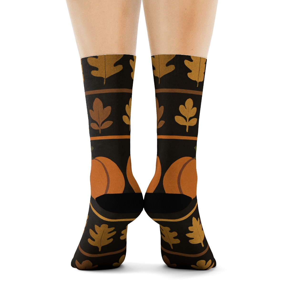 Midnight Pumpkin Mirror Patch With Leaf Silhouette Bands premium sports crew socks