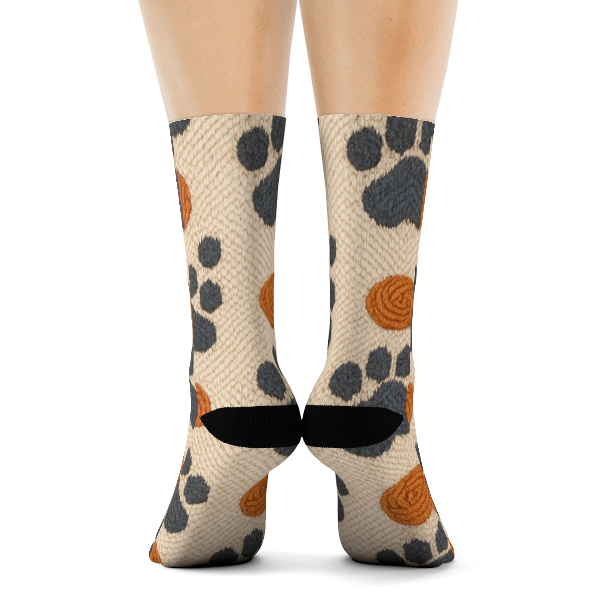 Knitted Illusion Cat Paw Chevron On Warm Cream custom crew socks