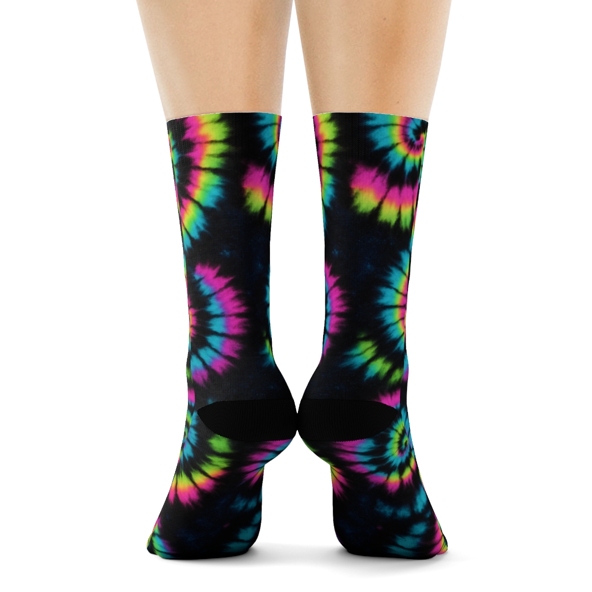 Neon Spiral Whorl Tile Grid On Black Background comfortable cotton crew socks