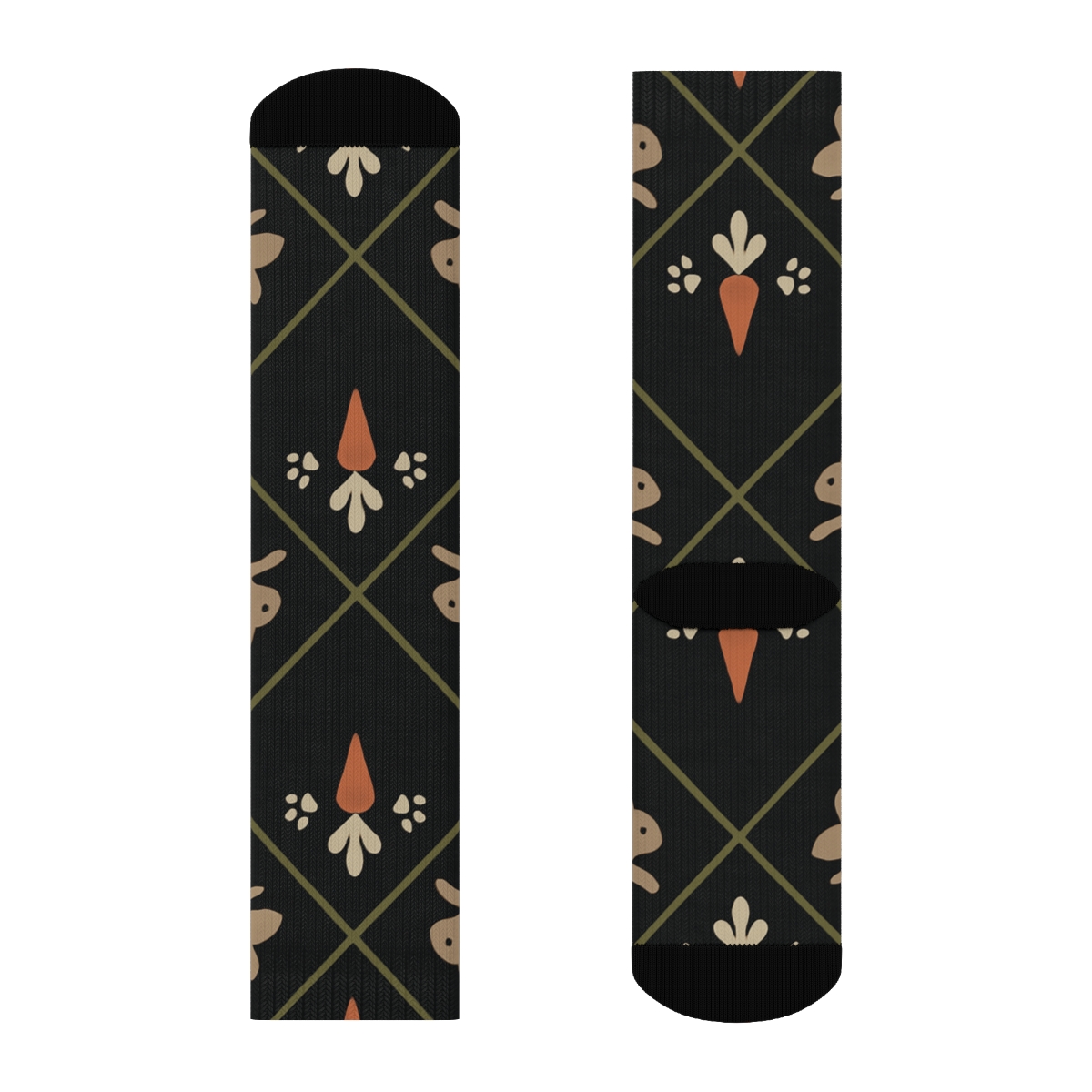 Carrot Lattice In Midnight With Rabbit Silhouettes comfortable cotton crew socks