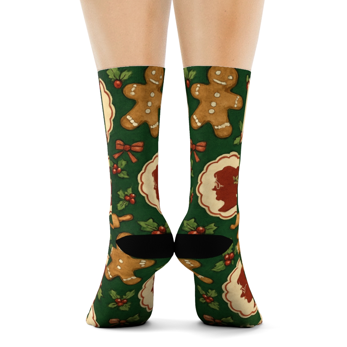 Mrs. Claus Gingerbread Kitchen Medallion Repeat trendy patterned crew socks
