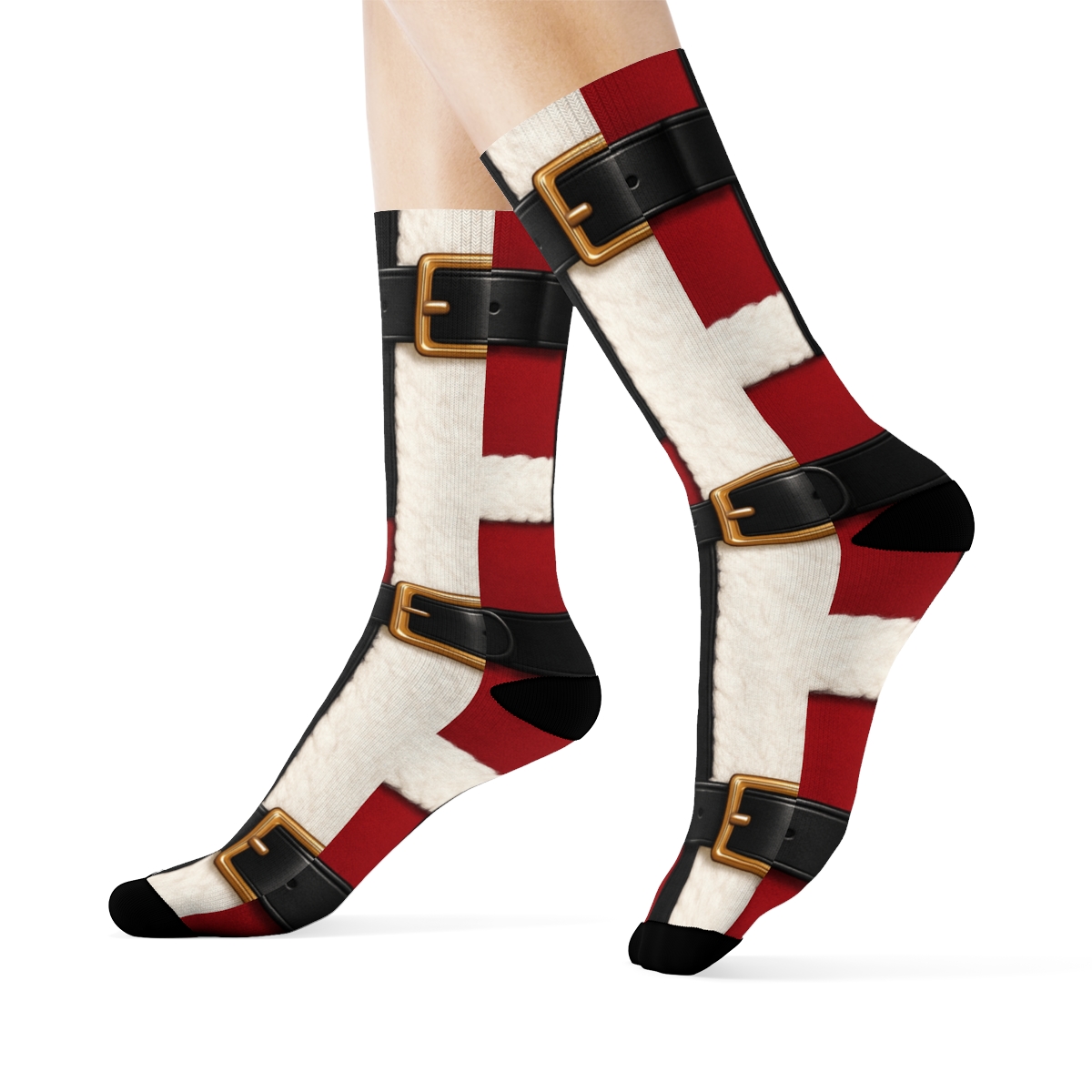 Santa Belt Buckle Border Tessellation soft everyday crew socks