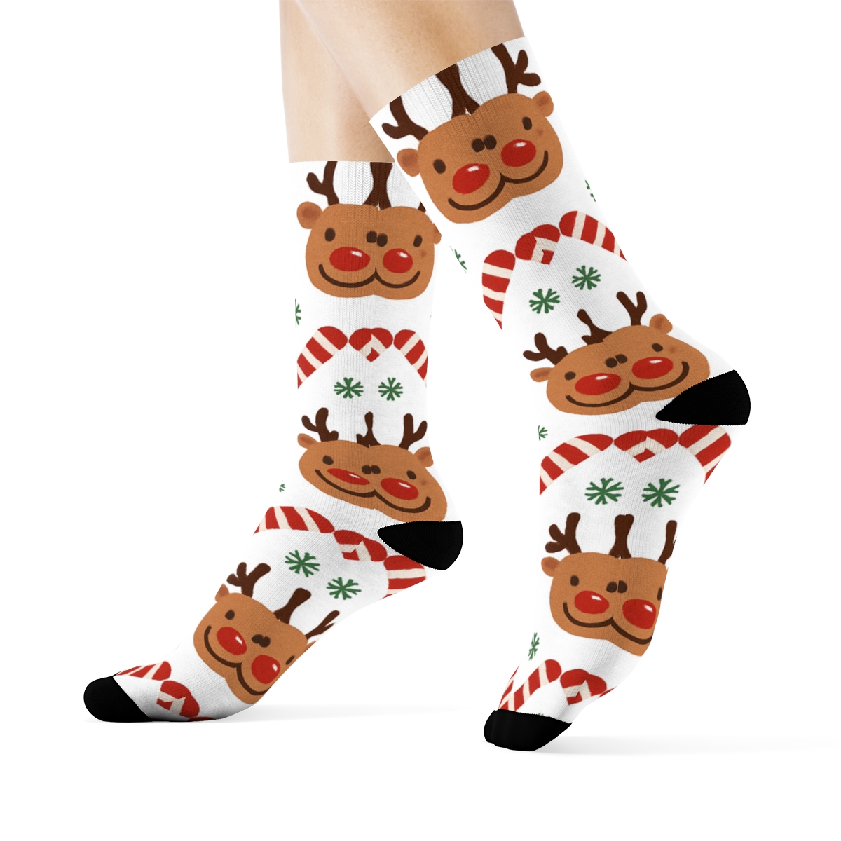 Playful Reindeer Stripe Bands stylish athletic crew socks
