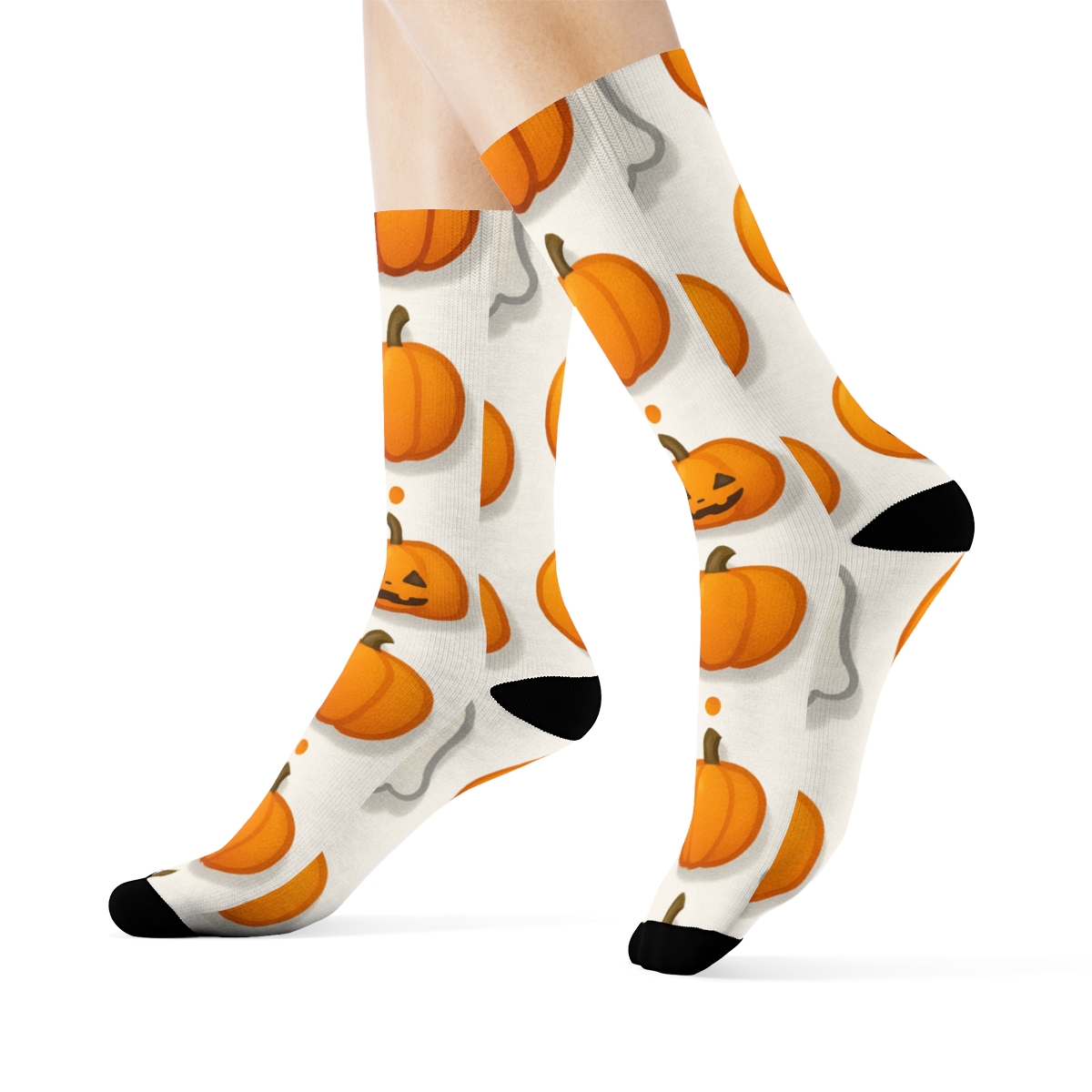Ghost And Orange Pumpkin Alternating Columns On White Background unique graphic crew socks