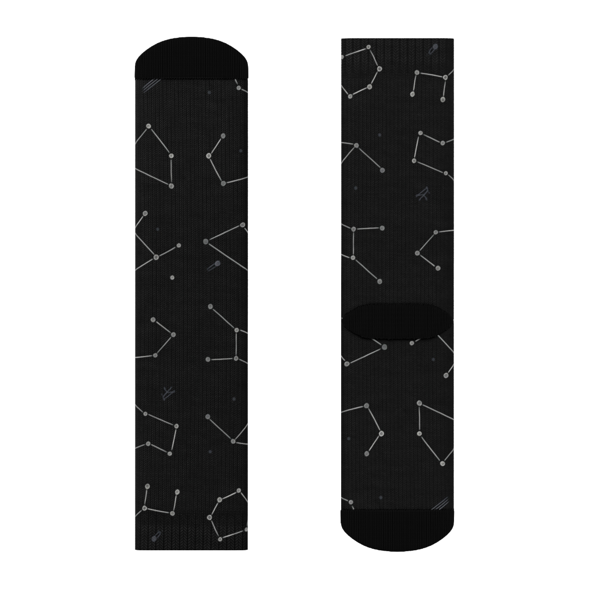 Metallic Silver Constellation Grid On Black Background trendy patterned crew socks