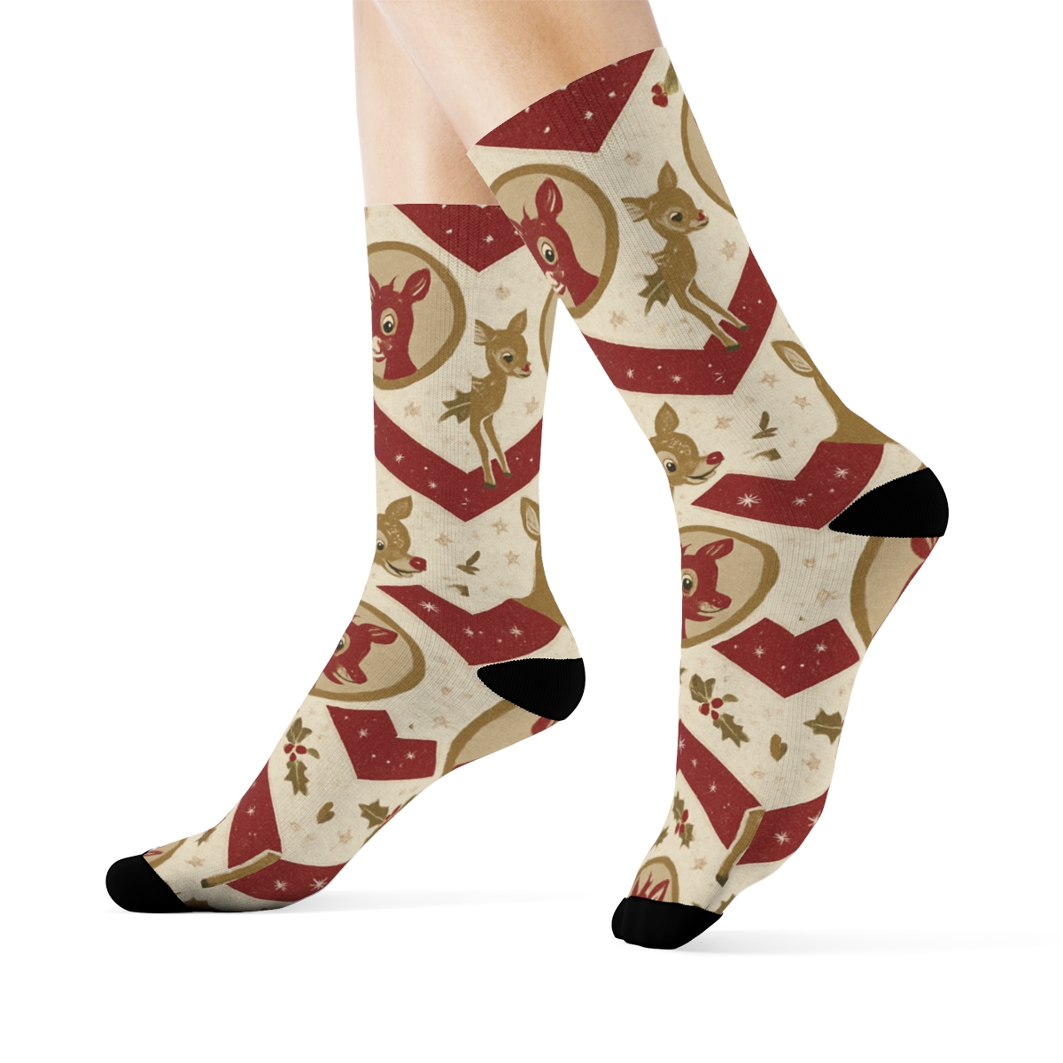 Fawn Chevron Rudolph-Pattern comfortable cotton crew socks