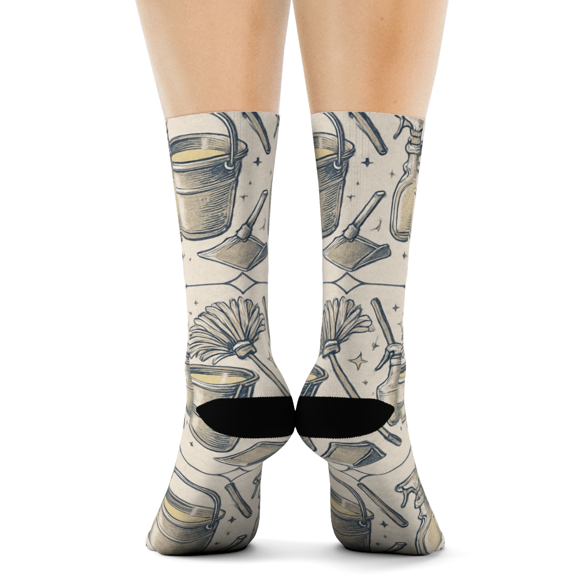 Custodian Mop Medallion Tilework designer printed crew socks