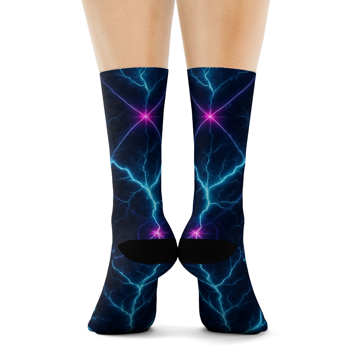 Neon Arc Lattice On Midnight Field personalized crew socks
