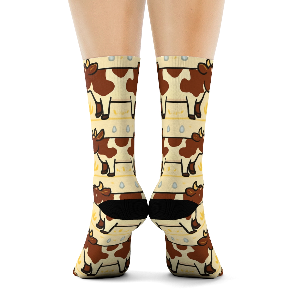 Pasture Landscape Wrapping Pattern With Cow Parade premium sports crew socks