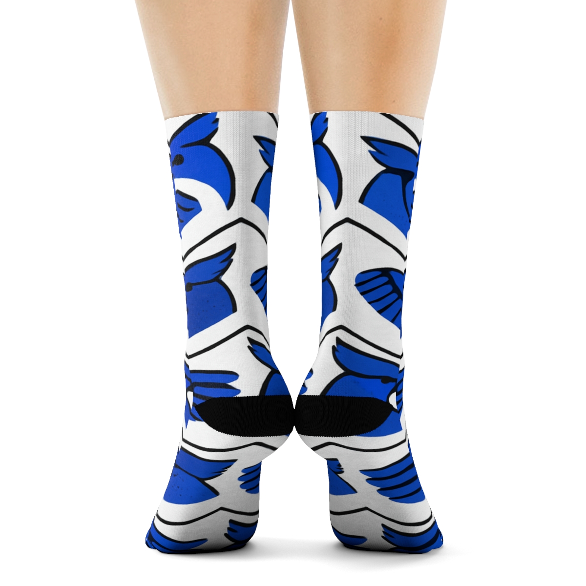 Blue Jay Crest Chevron On White Background designer printed crew socks