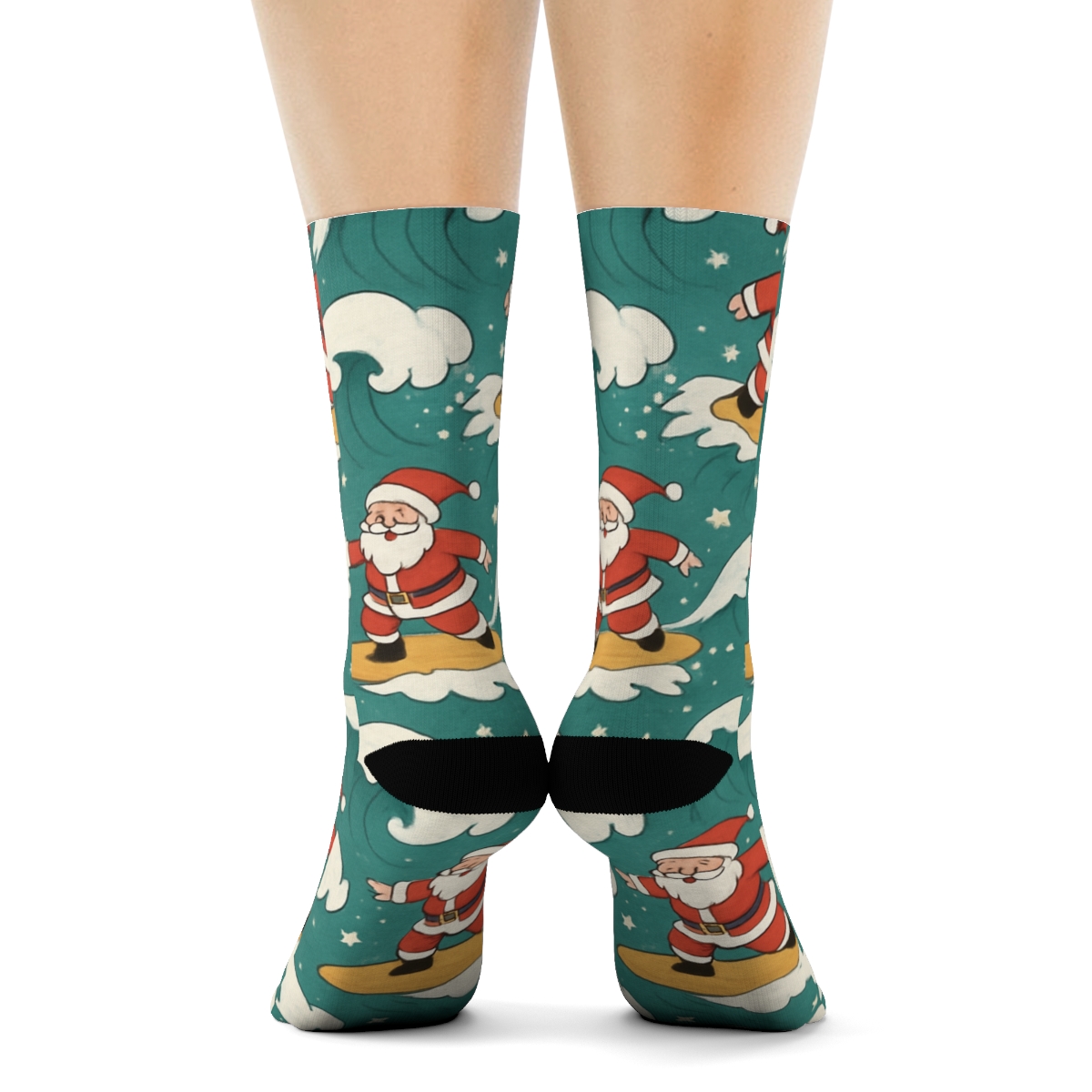 Santa Surfing Christmas Wave Repeat stylish athletic crew socks