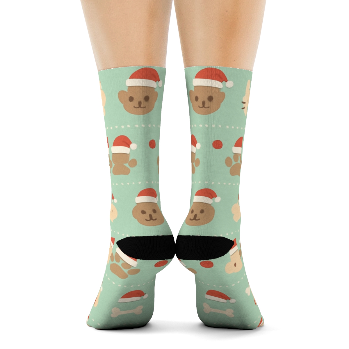 Holiday Pet Paws And Santa Hats Stripe personalized crew socks