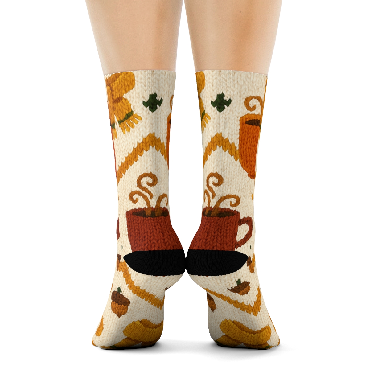Knitted Harvest Mug Chevron On Creamy Beige Background trendy patterned crew socks