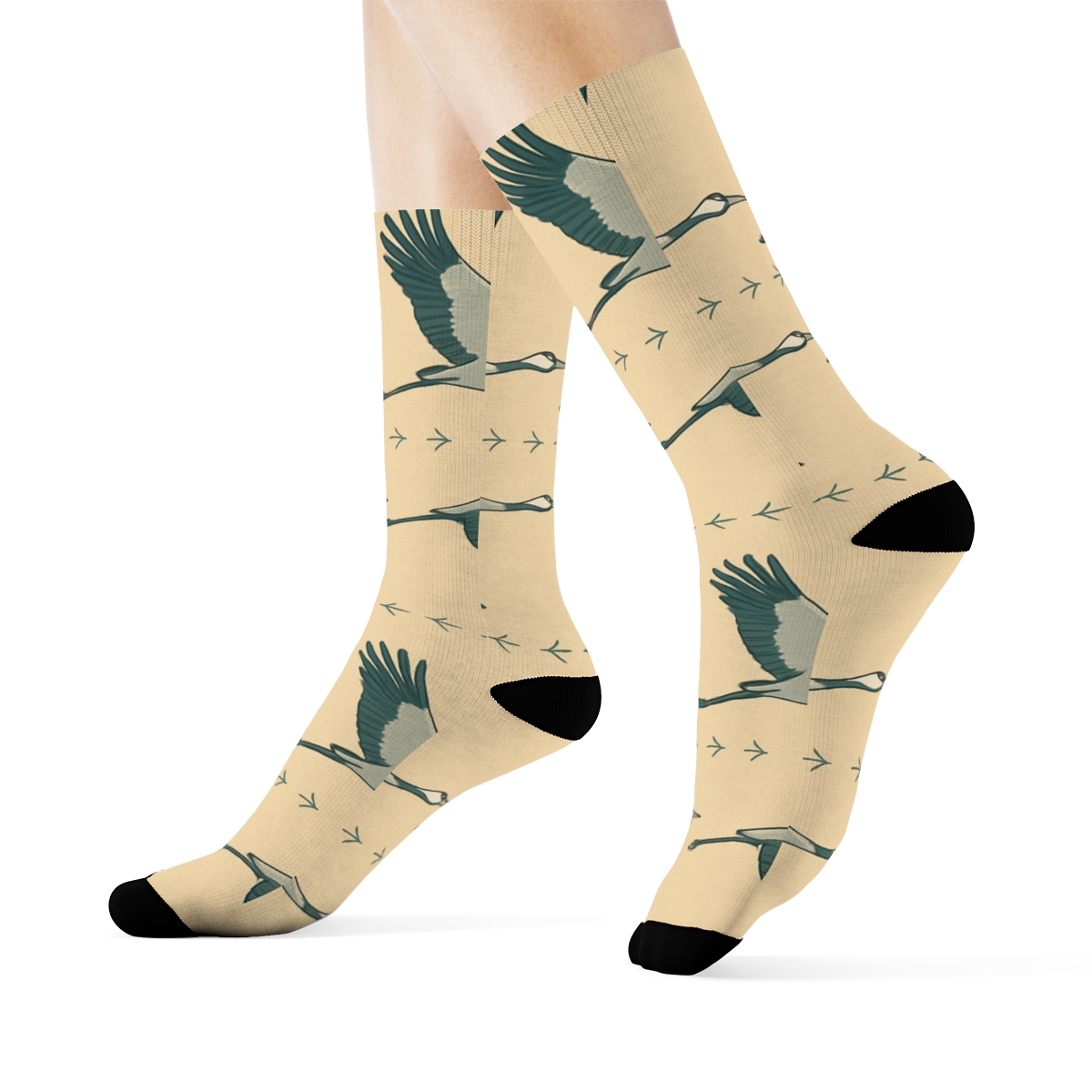 Cranes In Flight Band Panorama On Warm Sand personalized crew socks