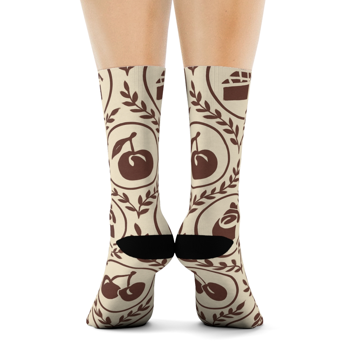 Vintage Maroon Cherry Dessert Medallions unique graphic crew socks
