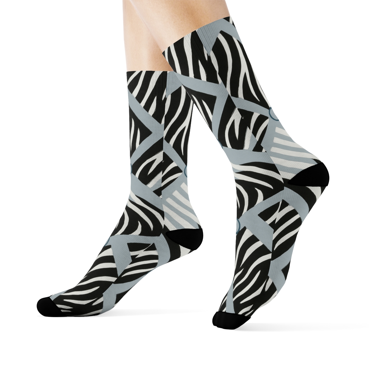 Teal Eclipse Zebra Crossing Tessellation personalized crew socks