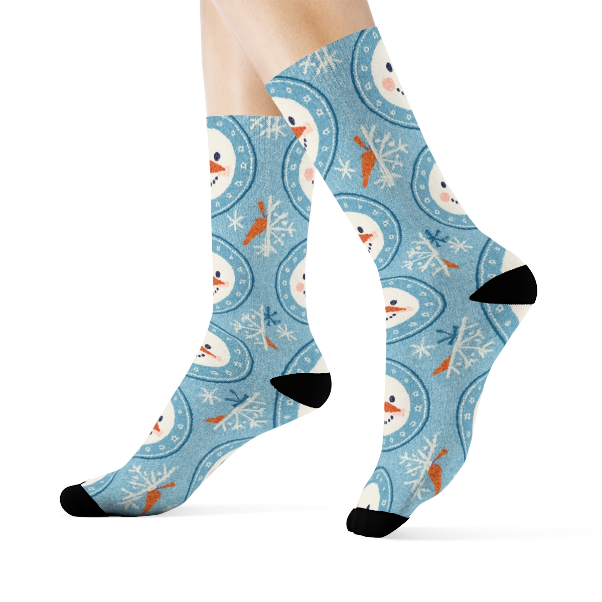 Snowman Polka Tessellation On Icy Blue premium sports crew socks