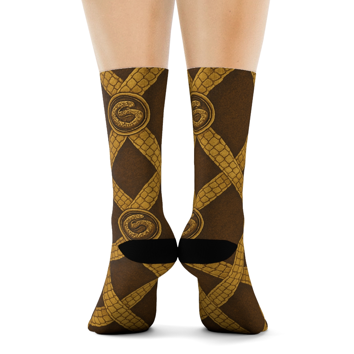 Snake Skin Lattice In Desert Ochre comfortable cotton crew socks