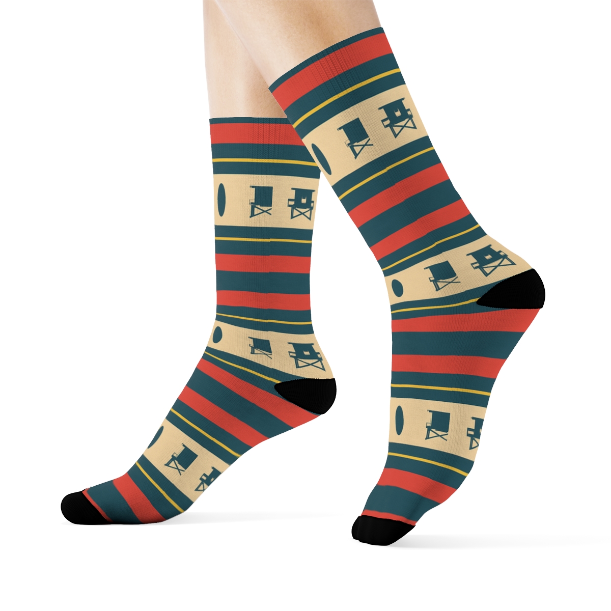 Towel Stripe Geometry With Lifeguard Icons premium sports crew socks