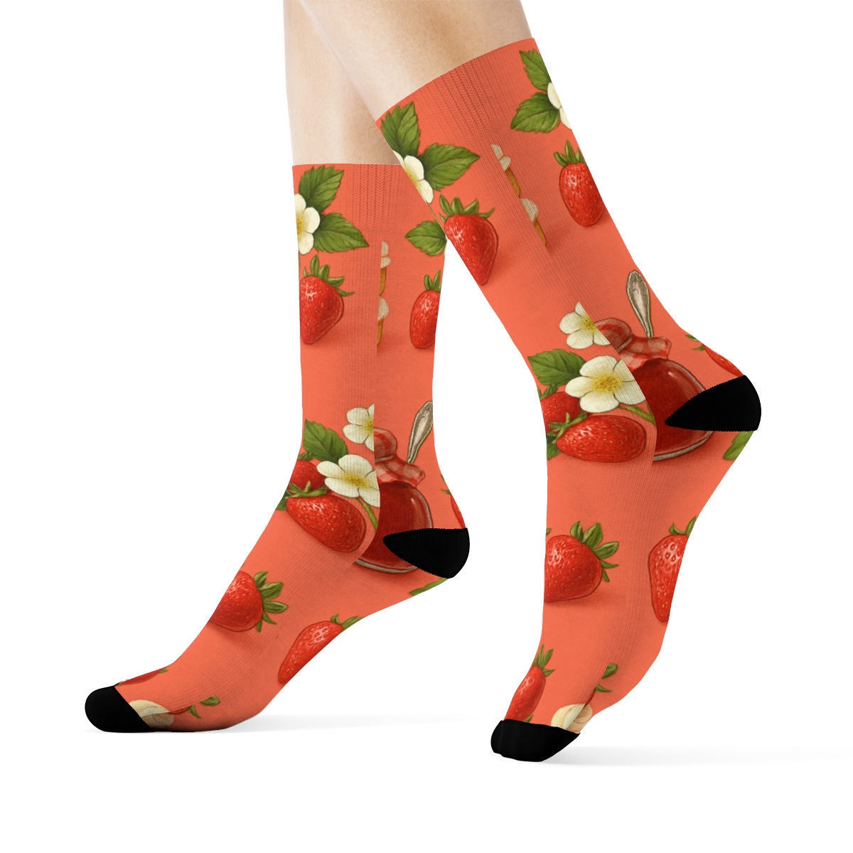 Strawberry Shortcake Band Wrap On Coral trendy patterned crew socks