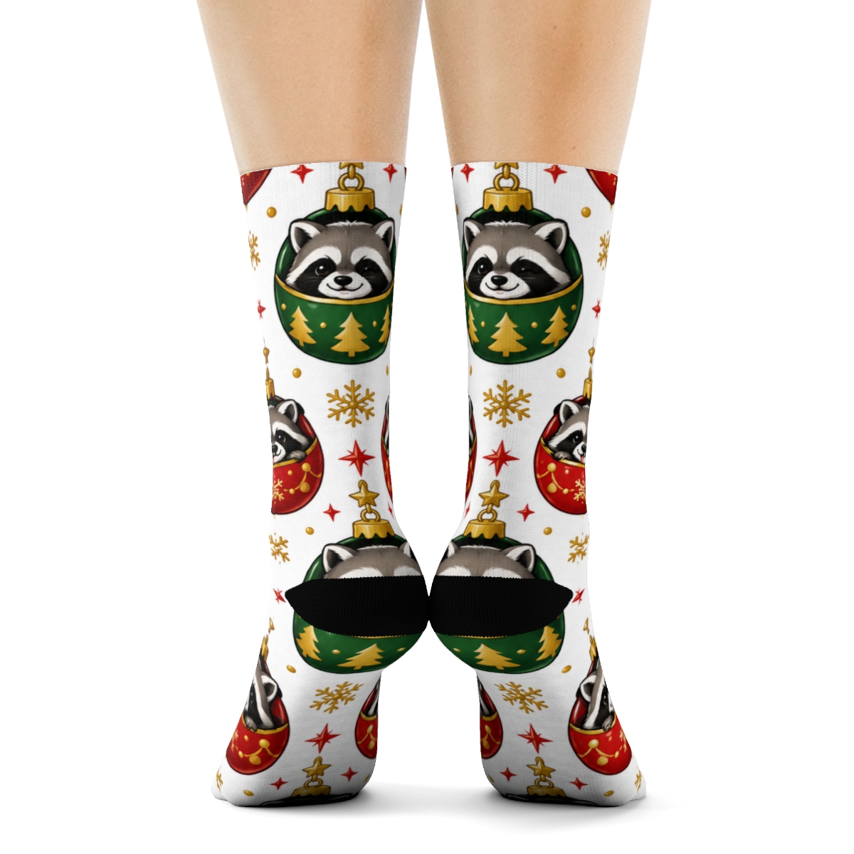 Crimson Raccoon Ornament Chain Grid On White Background personalized crew socks [AI-89cdd6c5-f846add2f9e3]