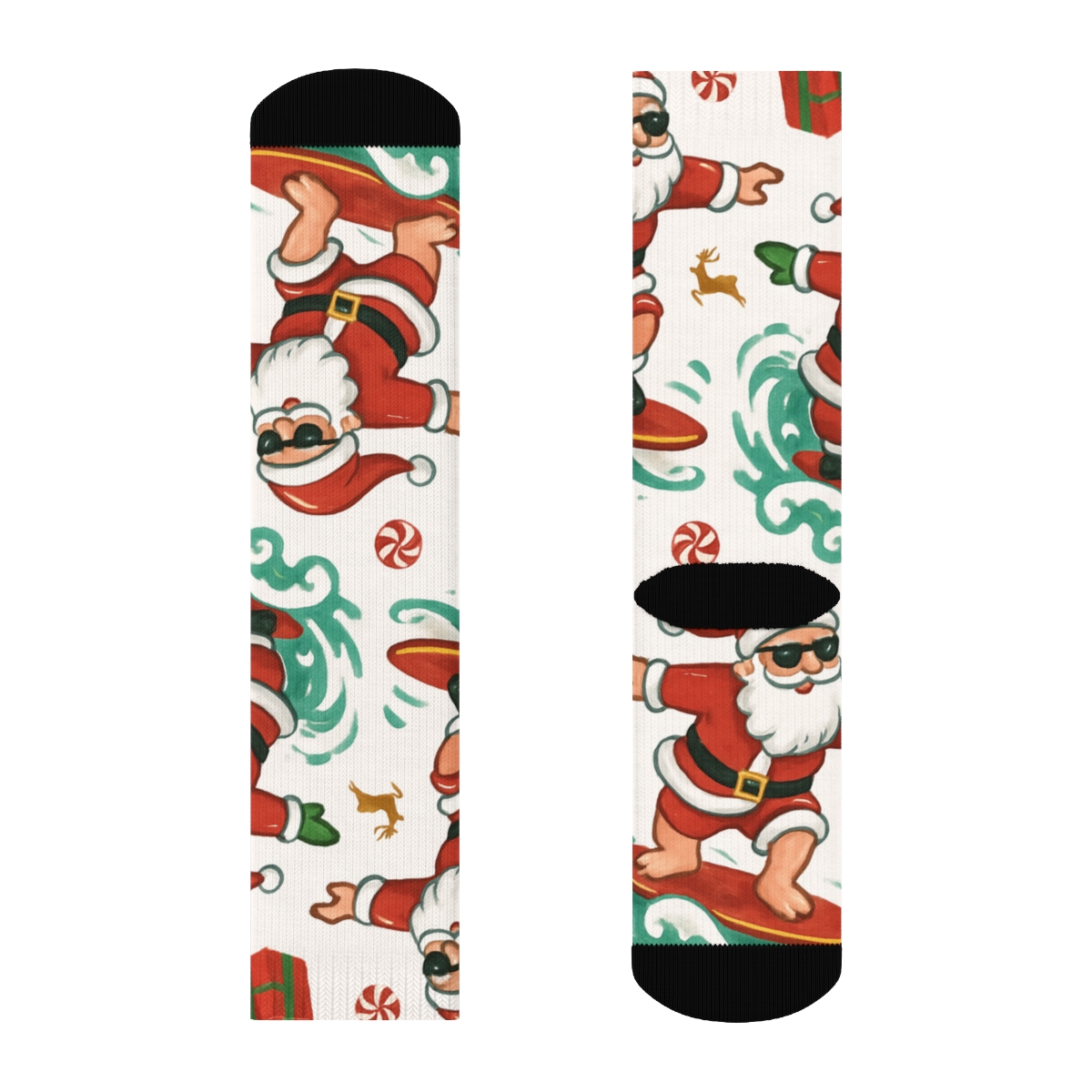 Santa Surfing Holiday Collage Repeat soft everyday crew socks