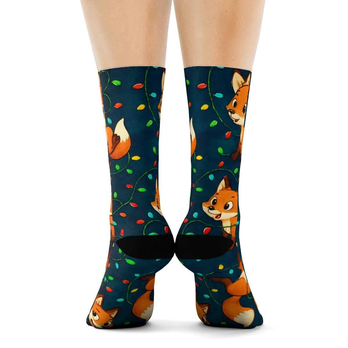 Fox In Christmas Lights Galaxy Scatter unique graphic crew socks