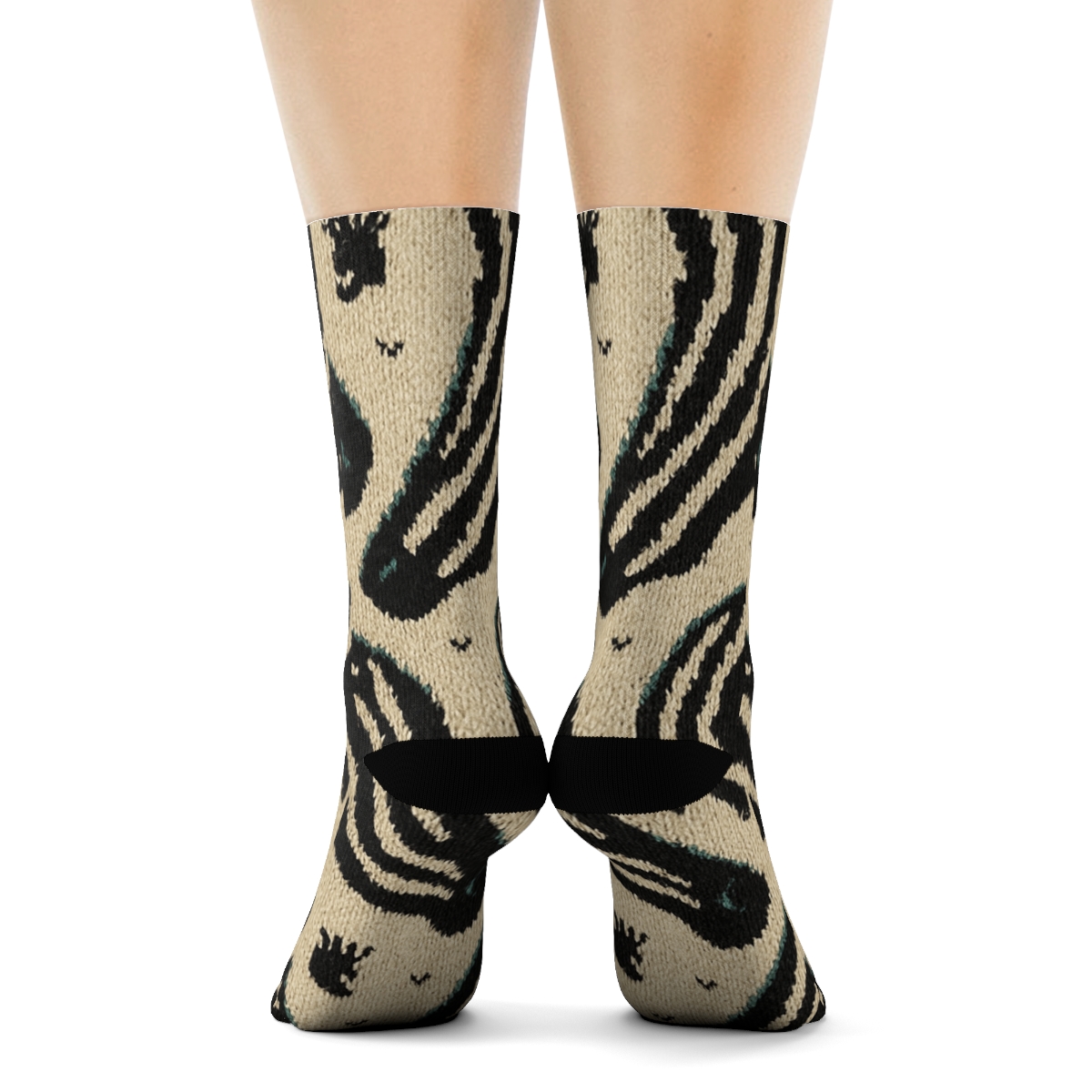 Teal Inlay Zebra Knit Tessellation trendy patterned crew socks