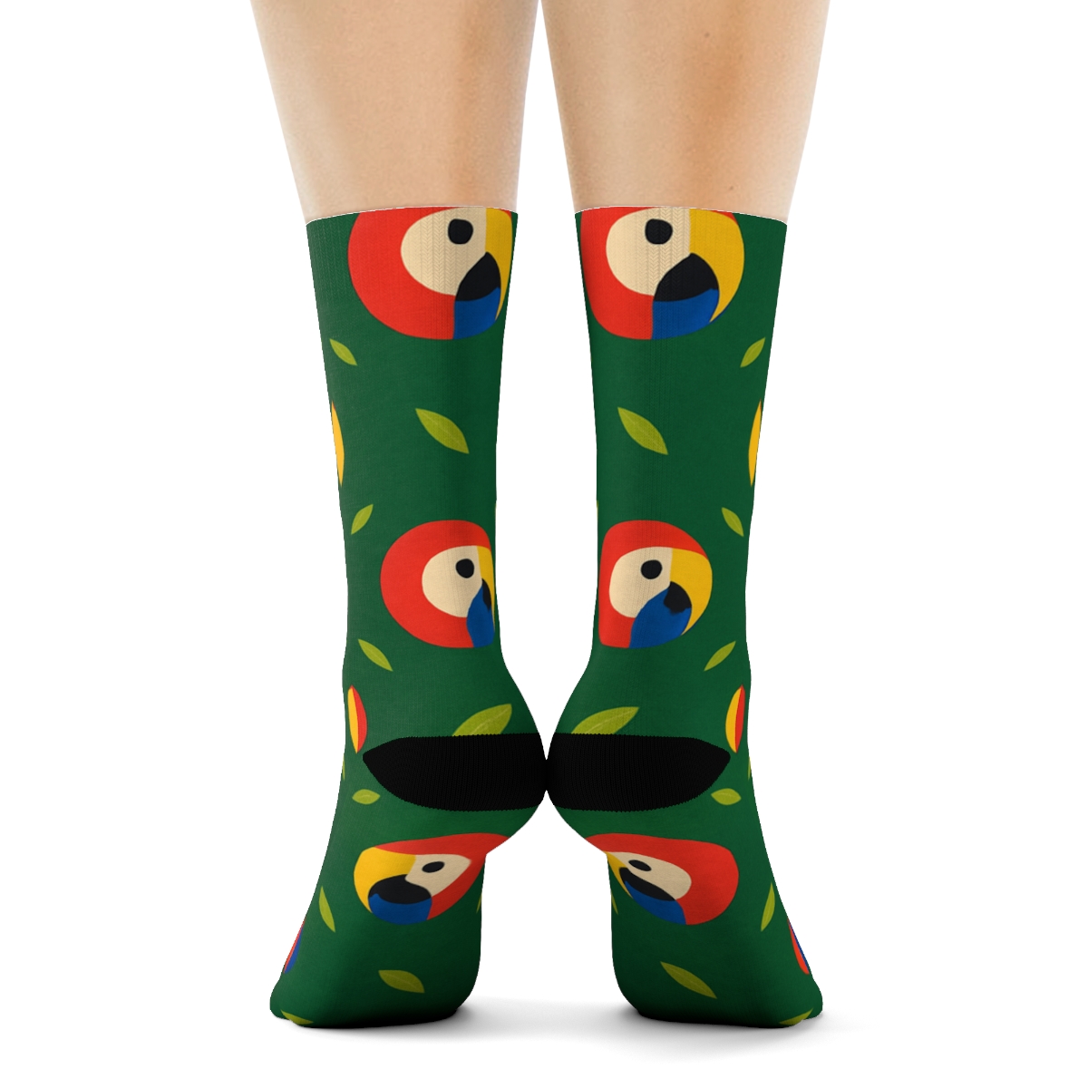 Parrot Beak Polka On Jungle Green designer printed crew socks