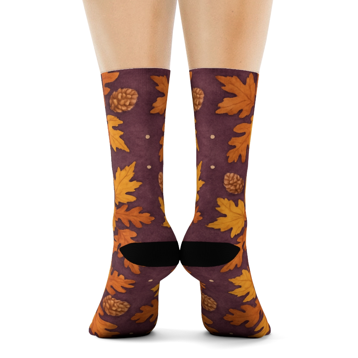 Watercolor Leaf Swirl Tessellation On Deep Plum Background premium sports crew socks