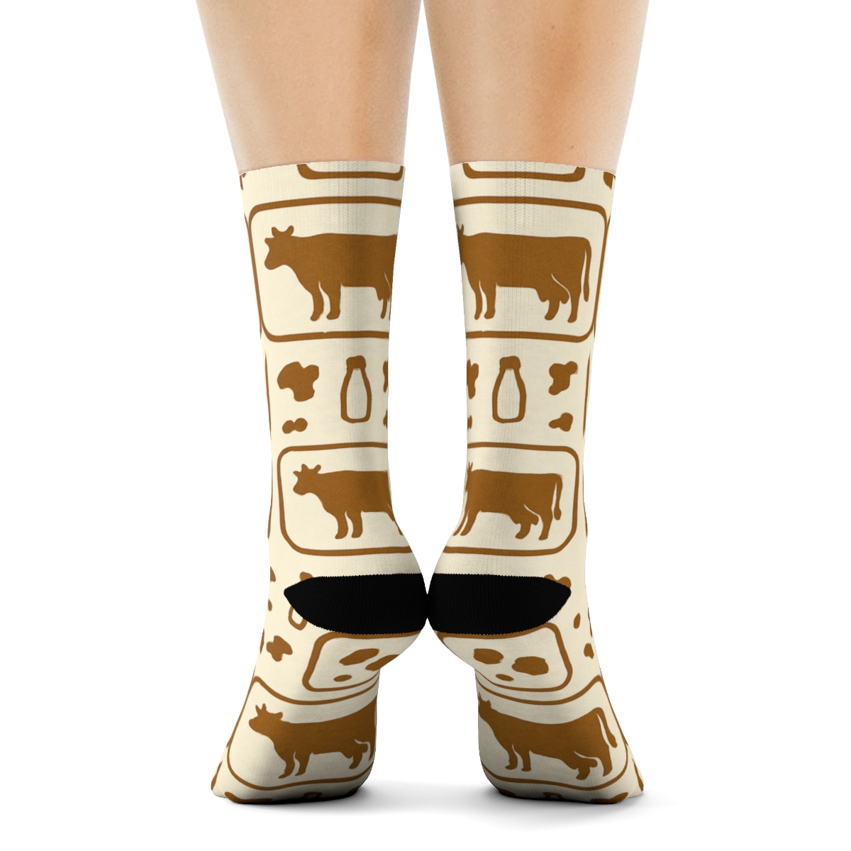 Sepia Dairy Label Cow Silhouette Grid comfortable cotton crew socks