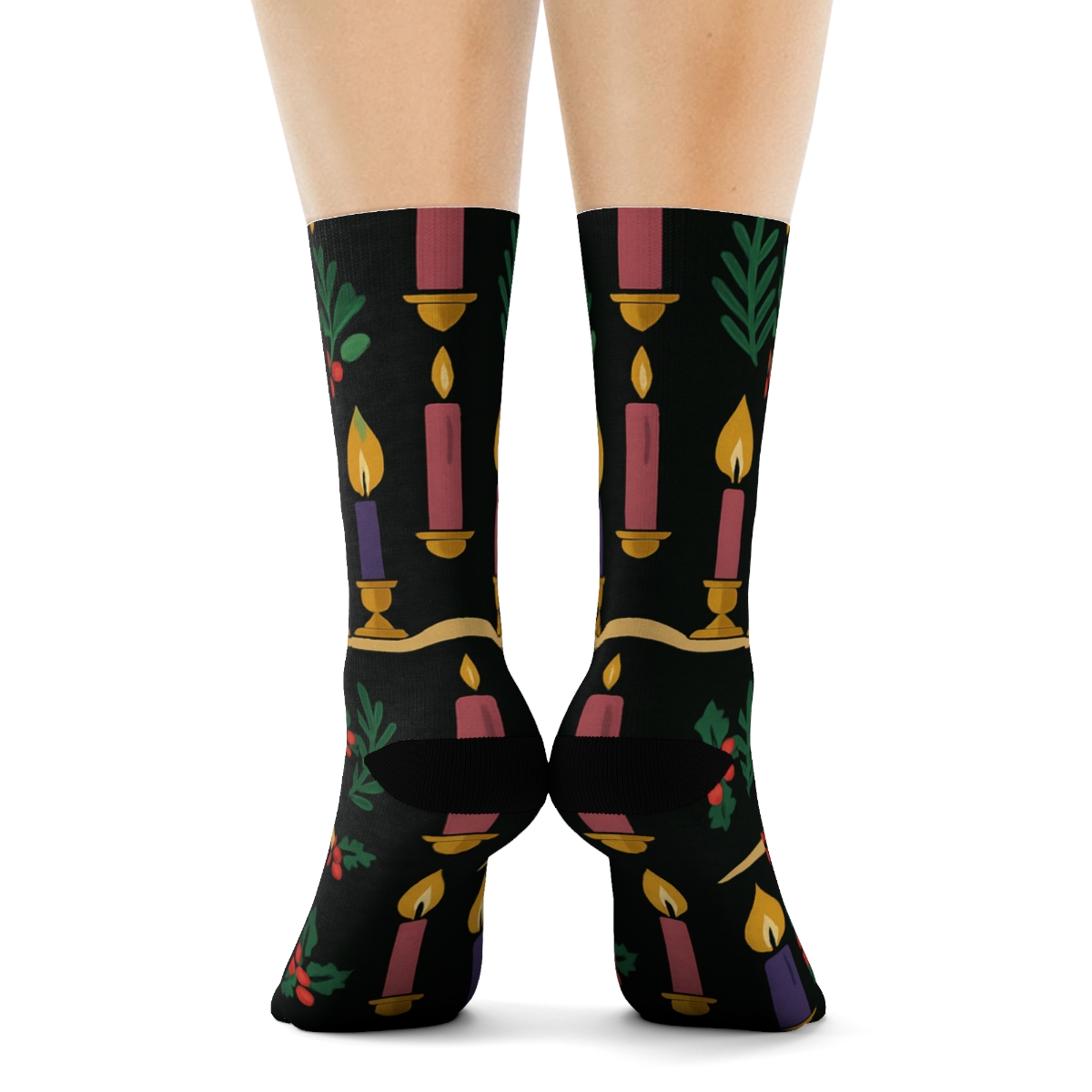 Midnight Mantel Scene With Advent Candles Glow custom crew socks