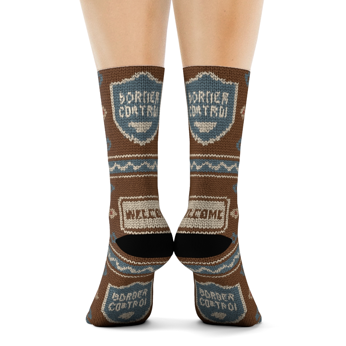 Passport Border Band Pattern With Immigration Officer Detail soft everyday crew socks