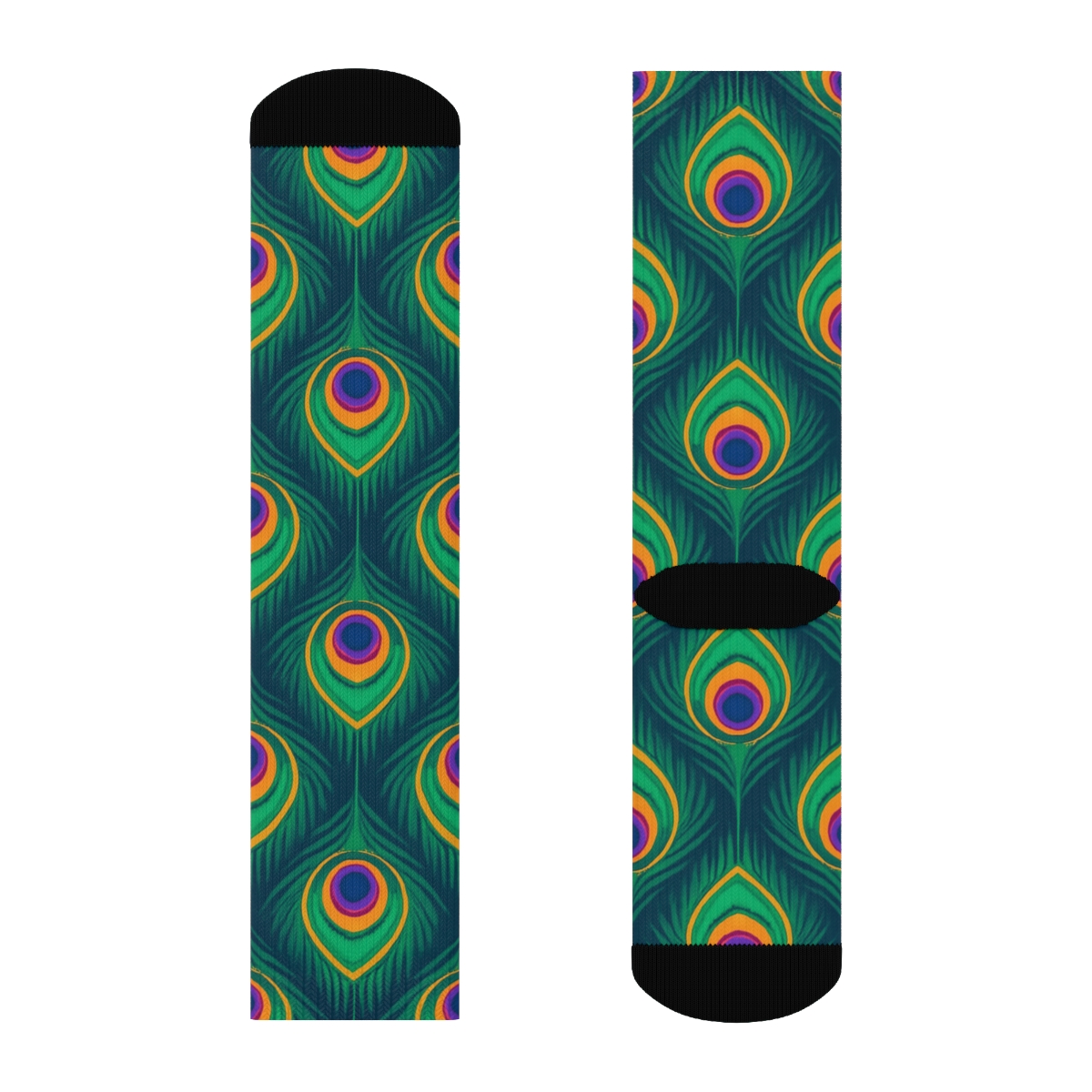 Peacock Tail Eye Tessellation On Deep Teal Background trendy patterned crew socks
