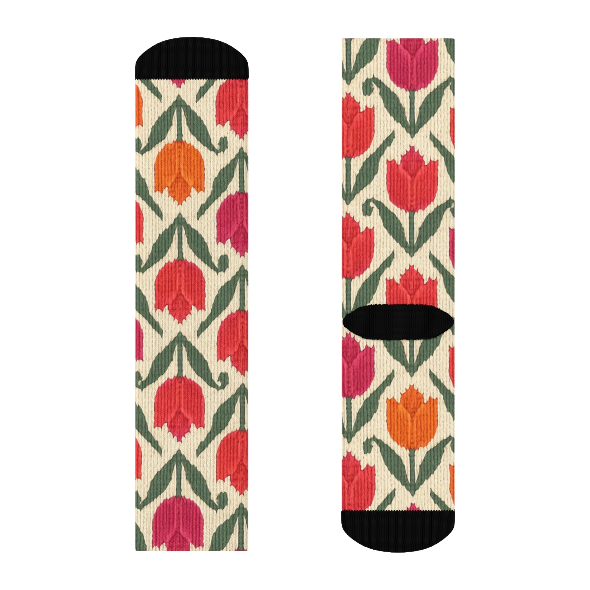 Sunset Tulip Knit Chevron On Cream Background comfortable cotton crew socks